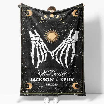 Skeleton Till Death Halloween Custom Name Blanket