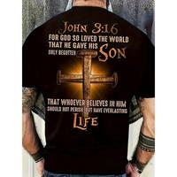 Men's Casual Black T-Shirt with John 3:16 Verse and Cross Design, Everyday Comfort Fit, Inspiring Christian Scripture Print T...