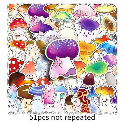 51Pcs Mushroom PVC Adhesive Waterproof Stickers Self-Adhesive Stickers