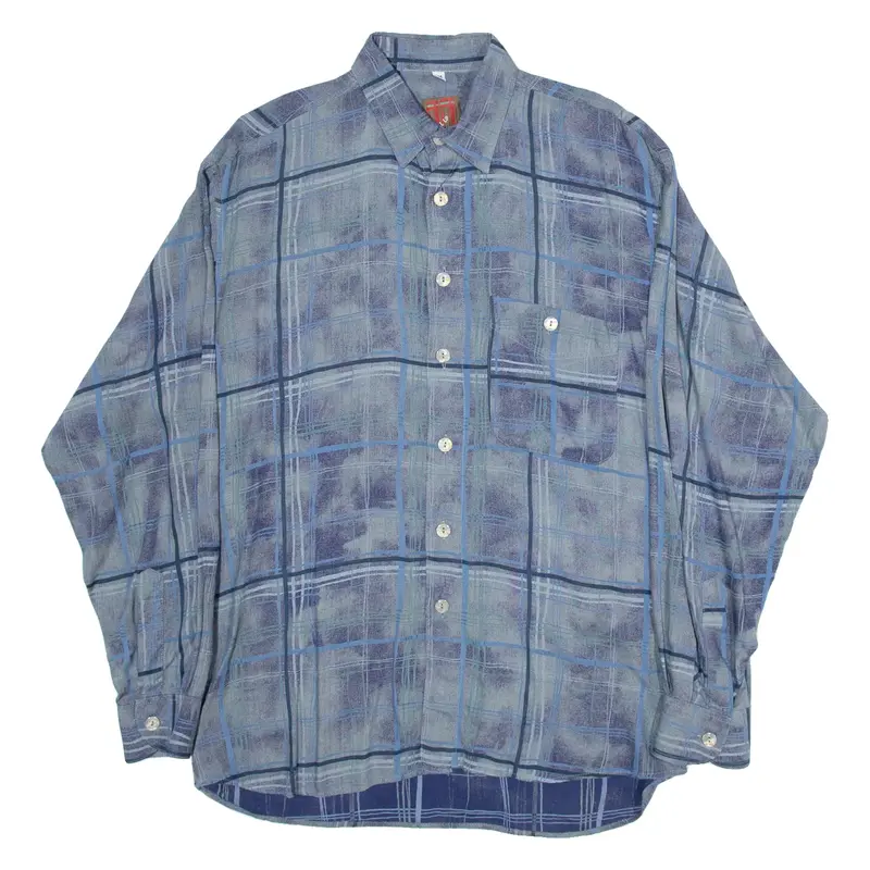CALL UP Mens Shirt Blue Check Long Sleeve M