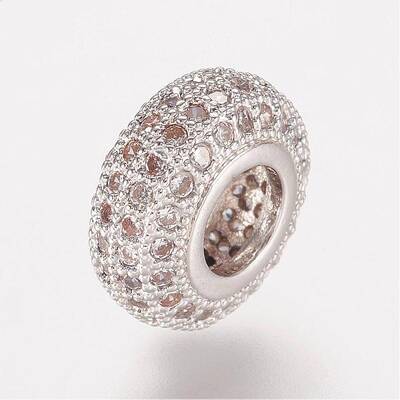 Brass Micro Pave Cubic Zirconia European Beads