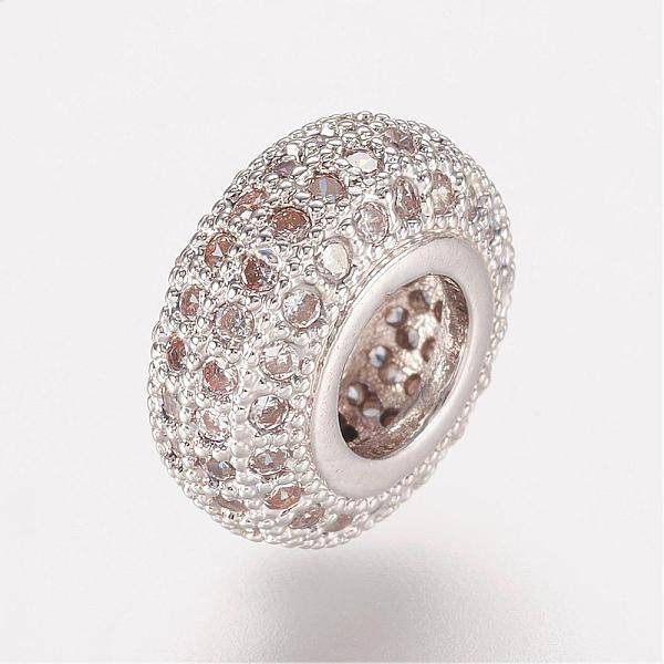 Brass Micro Pave Cubic Zirconia European Beads