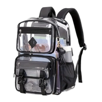 Clear Backpack for School & Work - Stylish Black Transparent Bookbag with Laptop Compartment, Waterproof PVC, Ideal for Secur...