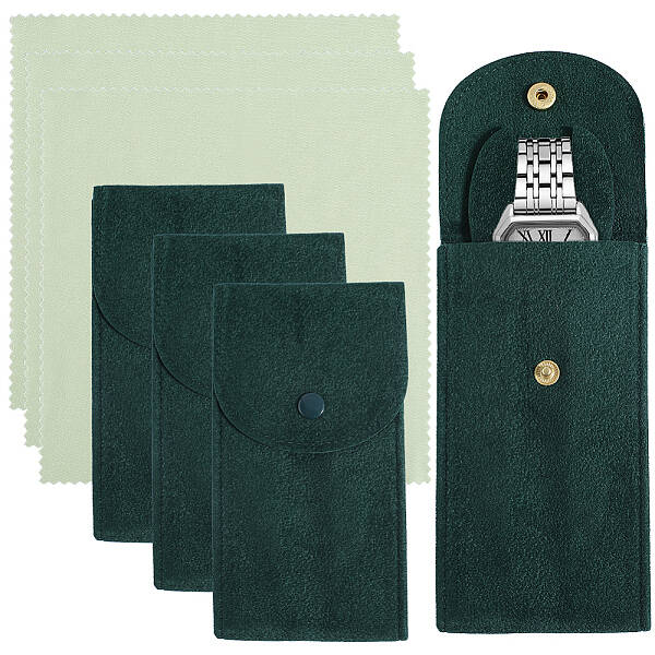 3 Sets Rectangle Velvet Single Watch Storage Bags