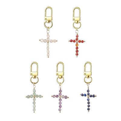 Wire Wrapped Natural Gemstone Cross Pendant Decoration