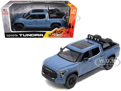 2023 Toyota Tundra TRD 4x4 Pickup Truck Cavalry Blue with Sunroof and Wheel Rack 1/24 Diecast Model Car