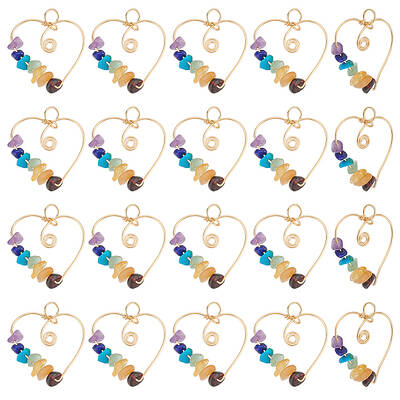 20Pcs Chakra Gemstone Chip Copper Wire Wrapped Pendants