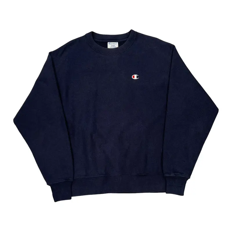 Reverse Weave Champion Sweatshirt - Large Navy Cotton