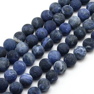 Frosted Natural Sodalite Round Bead Strands