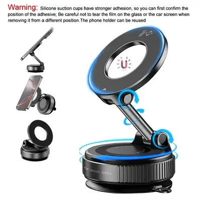 Magnetic Car Phone Holder, 360° Rotatable Car Phone Holder with Suction Cup, Retractable & Foldable Car Phone Mount for Kitc...