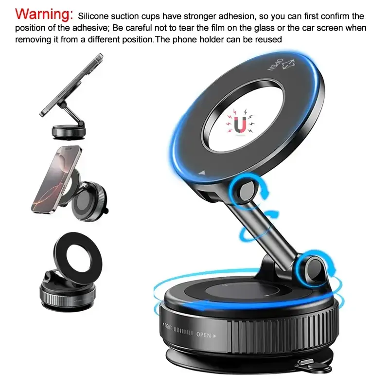 Magnetic Car Phone Holder, 360° Rotatable Car Phone Holder with Suction Cup, Retractable & Foldable Car Phone Mount for Kitc...