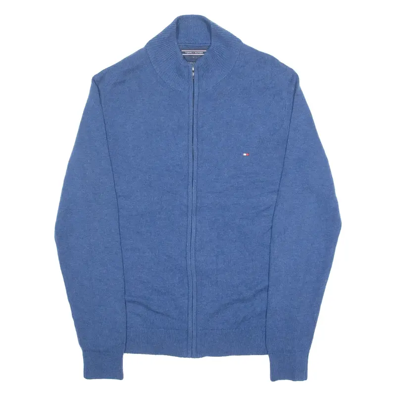 TOMMY HILFIGER Mens Jumper Blue High Neck Tight Knit Wool L
