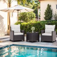 Walsunny  3 Pieces Patio Furniture Set, Outdoor Rattan Wicker Conversation Sofa Set w/Washable Cushion and Glass Tabletop for...