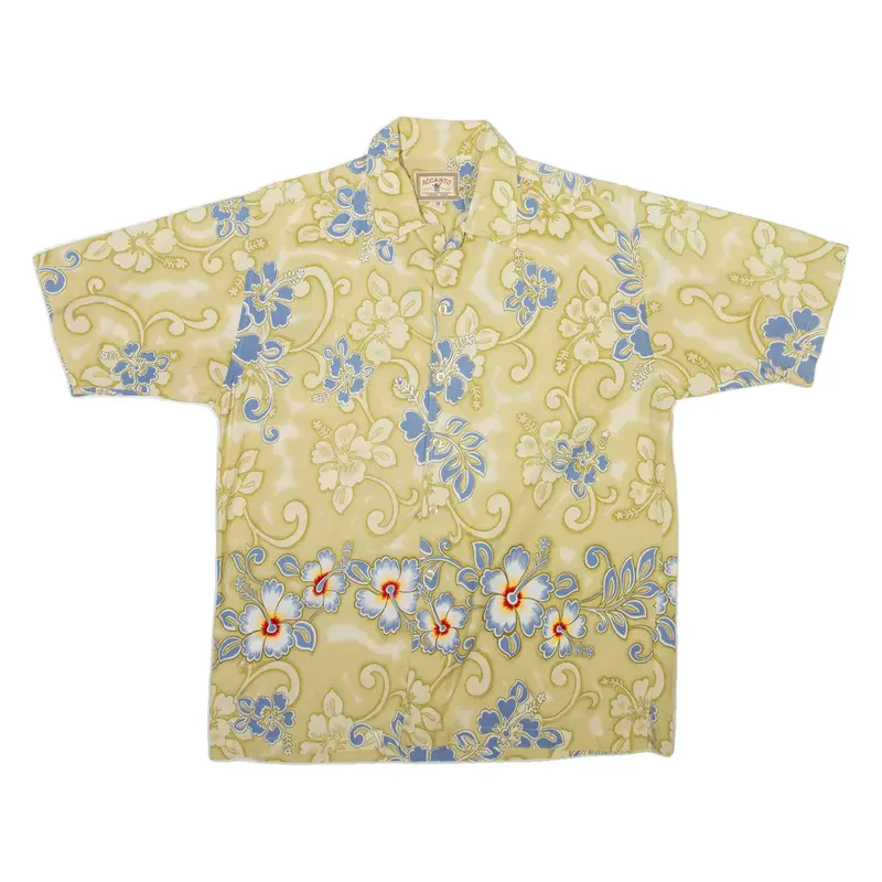 ACCANTO Mens Hawaiian Shirt Beige Floral M