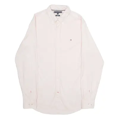 TOMMY HILFIGER Slim Fit Stretch Mens Plain Shirt Pink Long Sleeve L