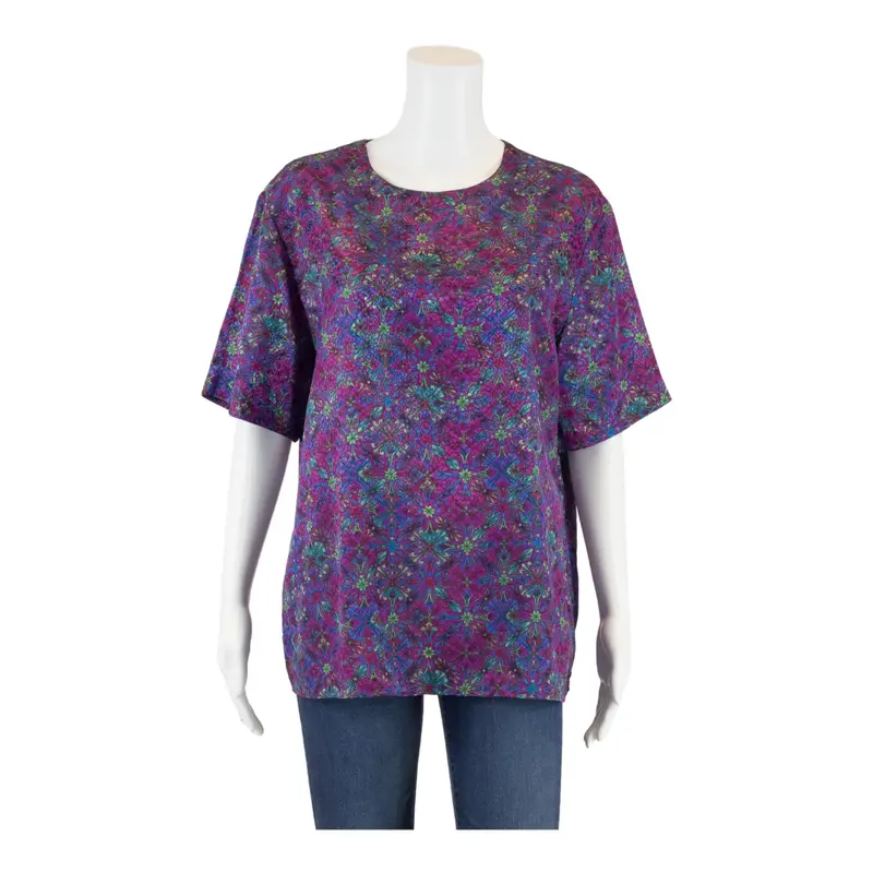 SOUTHERN LADY Blouse Purple Crazy Pattern Short Sleeve Womens S