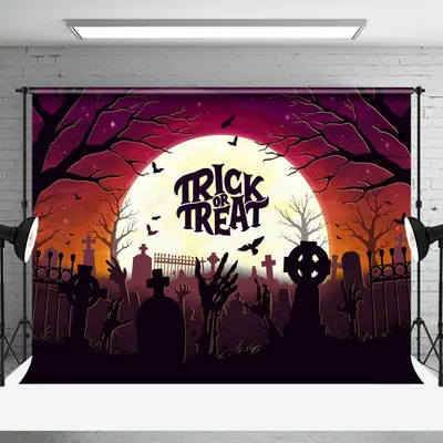 Aperturee Moon Night Trick Or Treat Cemetery Halloween Backdrop | Halloween Photo Backdrop Ideas | Diy Halloween Photo Backdr...