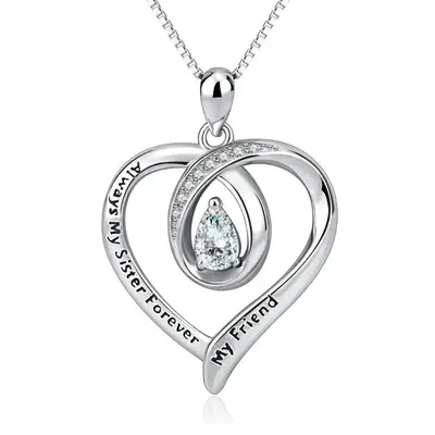 Sterling Silver Cubic Zirconia Heart Pendant Necklace with Box Chain