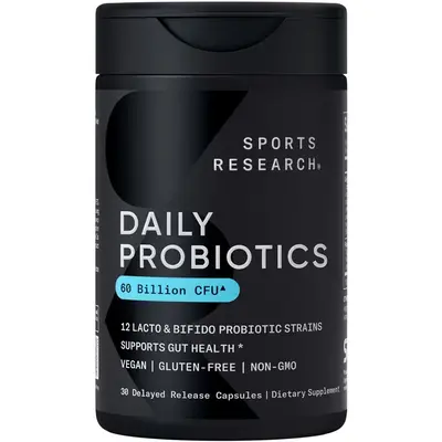 Sports Research Daily Probiotics with Prebiotics, 60 Billion CFU - Vegan Capsules Probiotics for Women & Men - Non-GMO Verifi...