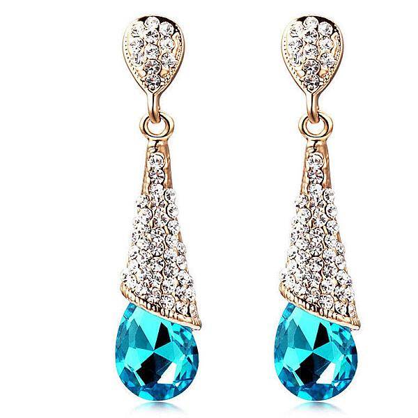 Real 18K Gold Plated Brass Rhinestone Teardrop Stud Earrings