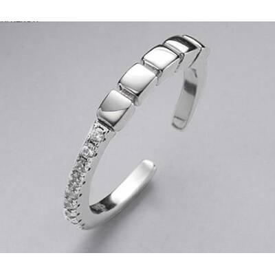 Anti-Tarnish Rhodium Plated 925 Sterling Silver Rectangle Open Cuff Ring with Crystal Rhinestone