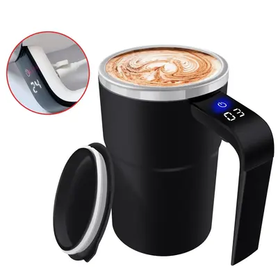 Self-stirring Coffee Mug Magnetic Stirring Cup Rechargeable Automatic Mixing Cup w/LCD Thermometer for Coffee Tea Hot Chocola...
