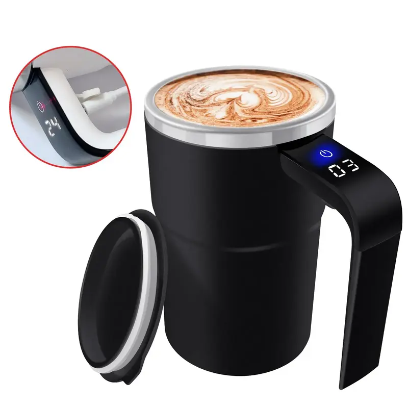 Self-stirring Coffee Mug Magnetic Stirring Cup Rechargeable Automatic Mixing Cup w/LCD Thermometer for Coffee Tea Hot Chocola...