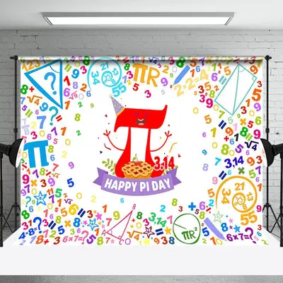 Colorful Numbers Pie White Happy Pi Day Backdrop - Aperturee