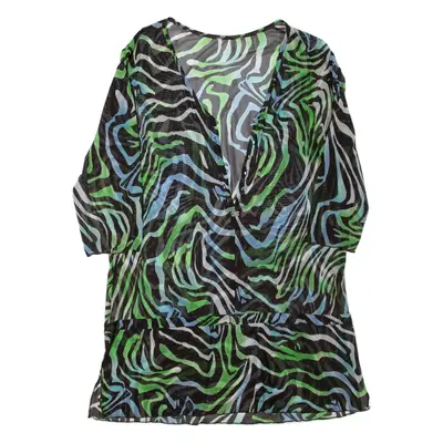 Womens Day Dress Green Crazy Pattern Long Sleeve Short XL