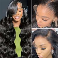 Pizazz Hair Body Wave Pre Bleached knots , Pre Plucked 13x6 HD Transparent Lace Frontal Human Hair Wigs For Women