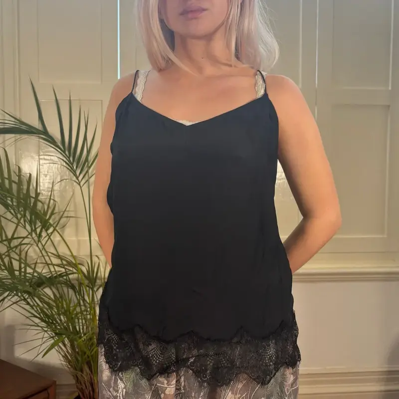 Massimo Dutti Lace Cami Top - Medium Black Silk