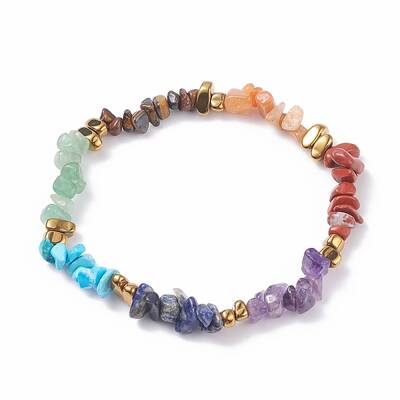 Natural & Synthetic Mixed Gemstone Chips Beaded Stretch Anklet