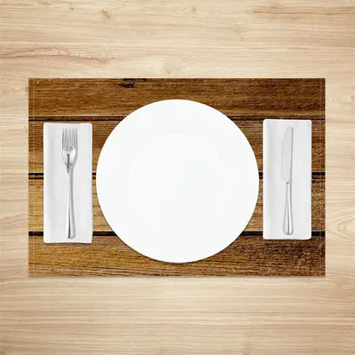 Brown Wood Color Fabric Dining Set Of 4 Placemats - Aperturee