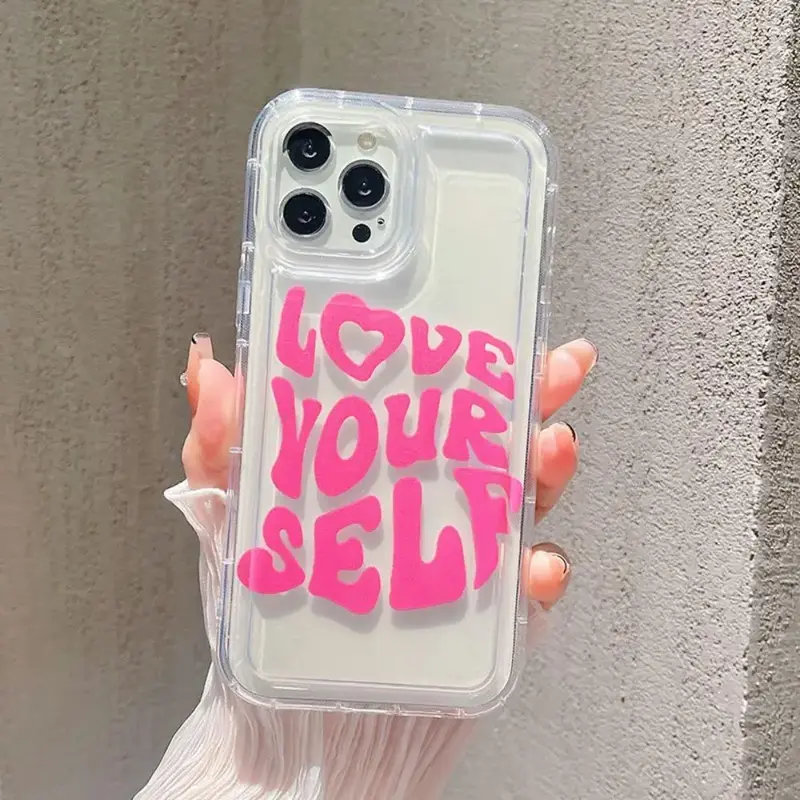 Love Yourself Slogan Pattern Clear Phone Case, 1 Count Shockproof Phone Protective Cover, Decorative Cellphone Cases, Fashi...