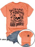 Women's Floral & Skull Print Round Neck Tee, Fashion Casual Letter Graphic Crew Neck T-Shirt for Daily Holiday Vacation Outdo...