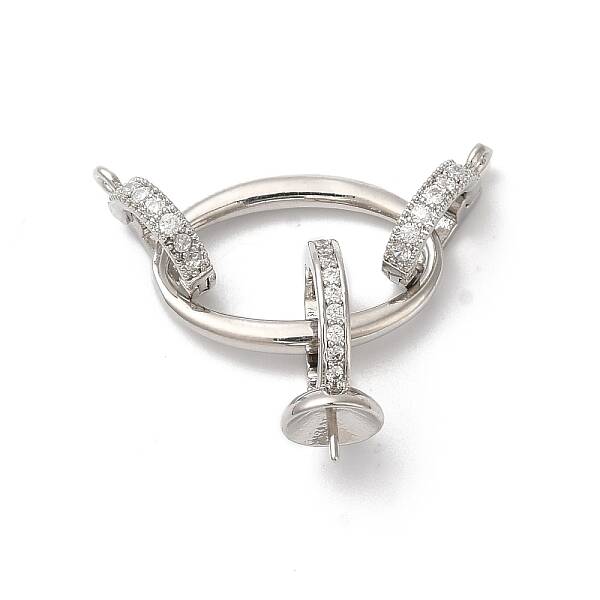 Rack Plating Brass Micro Pave Clear Cubic Zirconia Fold Over Clasps