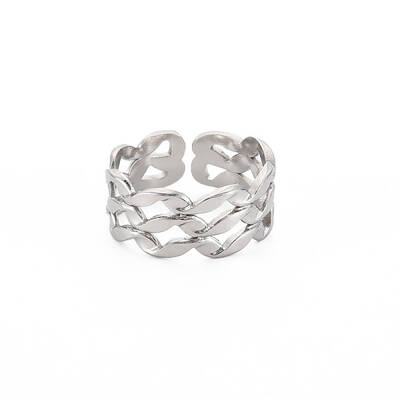 Non-Tarnish 304 Stainless Steel Wave Wrap Open Cuff Ring for Women