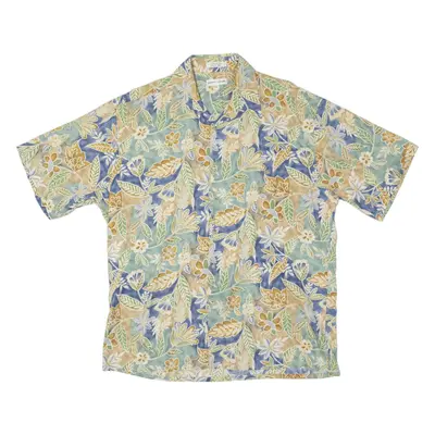 PIERRE CARDIN Shirt Green Floral Short Sleeve Mens L