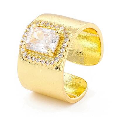 Clear Cubic Zirconia Rectangle Chunky Open Cuff Ring