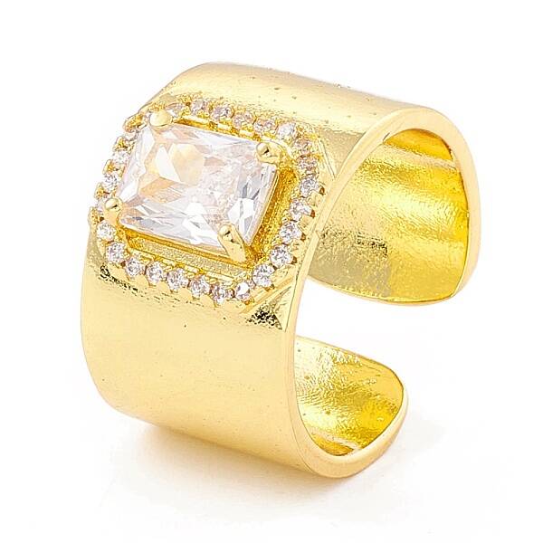 Clear Cubic Zirconia Rectangle Chunky Open Cuff Ring