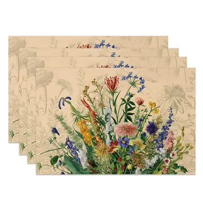 Aperturee Retro Colorful Wildflower Print Set Of 4 Placemats, 14x12 Inch, 15.8 USD, NYLX00543-S, placemats
