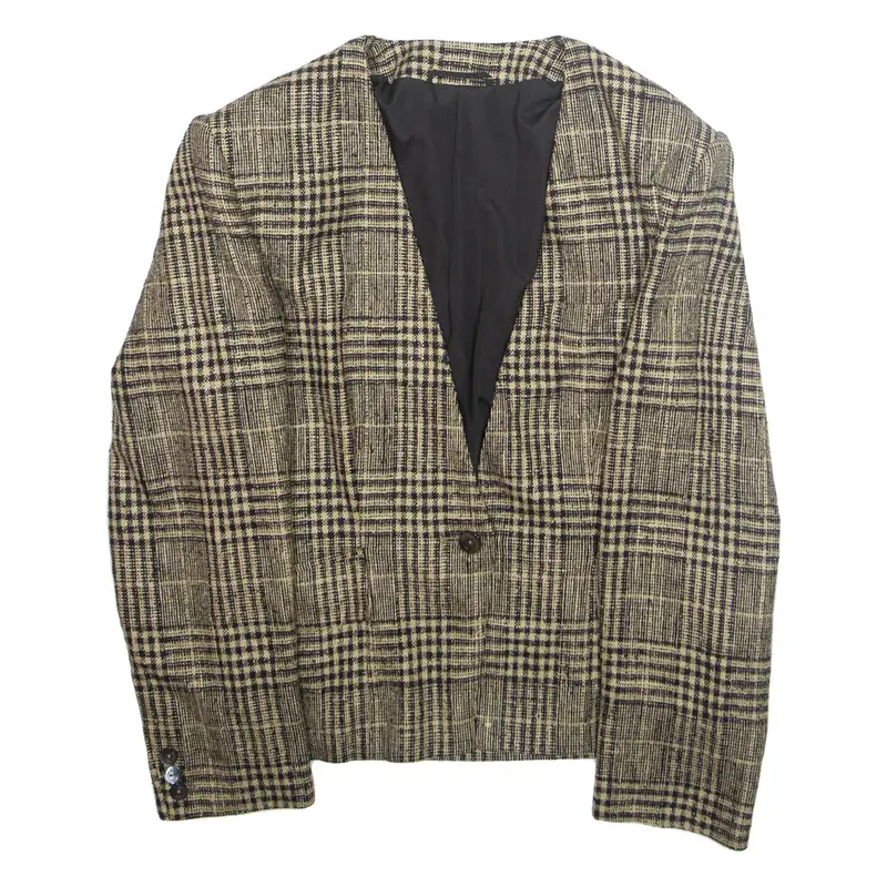 Womens Blazer Jacket Beige Wool Plaid M