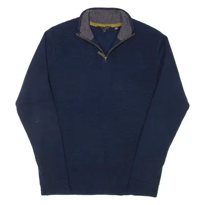 TED BAKER Mens Jumper Blue 1/4 Zip Tight Knit Wool S