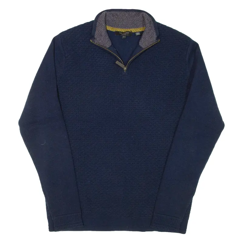 TED BAKER Mens Jumper Blue 1/4 Zip Tight Knit Wool S