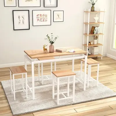 Recaceik 5 PCS Dining Table Set, Modern Kitchen Table and Chairs for 4, Wood Pub Bar Table Set Perfect for Breakfast Nook, Sm...