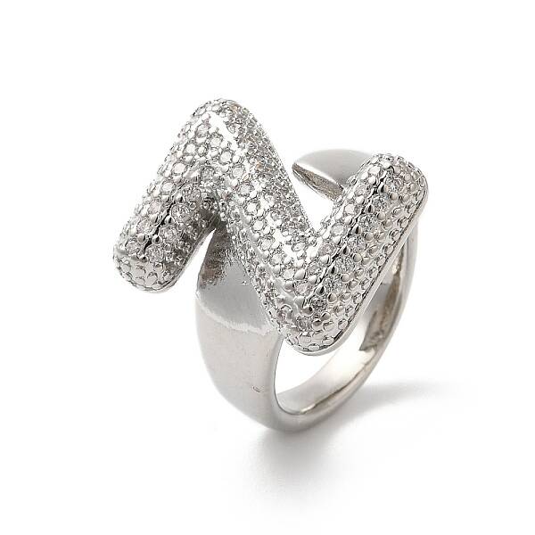 Letter Brass Micro Pave Clear Cubic Zirconia Open Cuff Ring for Women