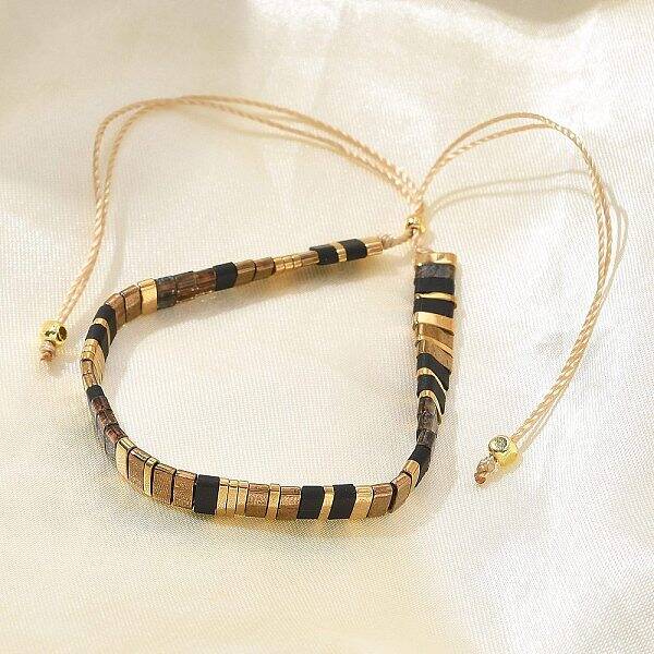Vintage Ethnic Style Glass Tila Beaded Handmade Slider Bracelets for Women