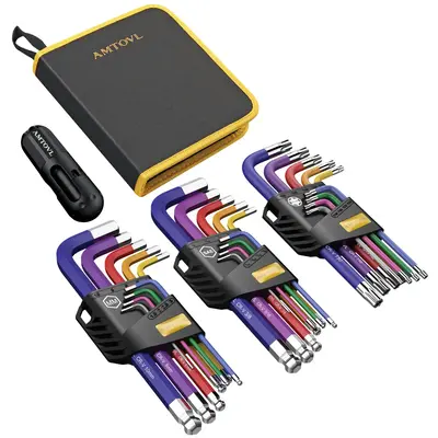 AMTOVL 27PCS Allen Wrenches Key Sets, Metric SAE & Star Sizes, T-Handle with Storage Bag, Durable Design for Home Repairs, Au...