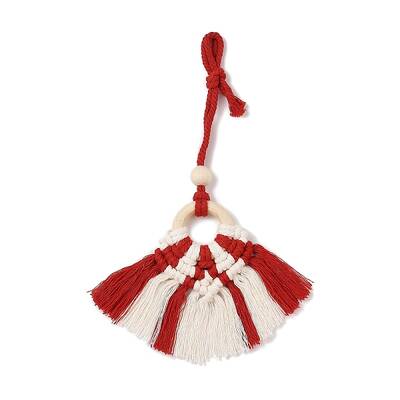 Handmade Macrame Nylon Thread Pendant Decorations with Wood Beads