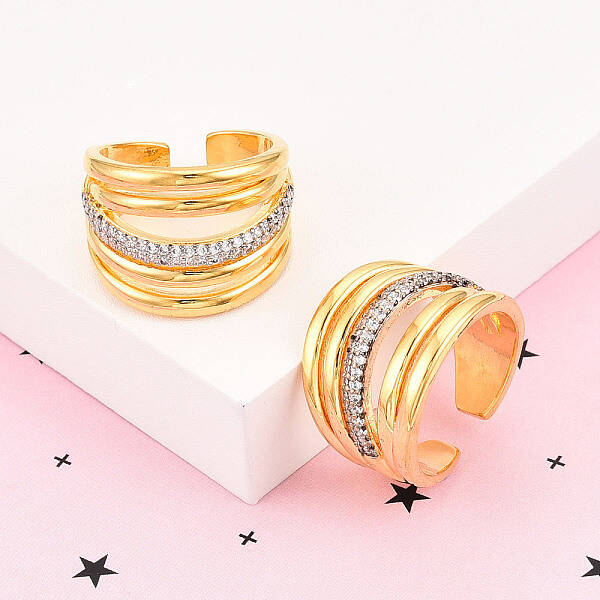 Brass Micro Pave Clear Cubic Zirconia Cuff Rings for Women